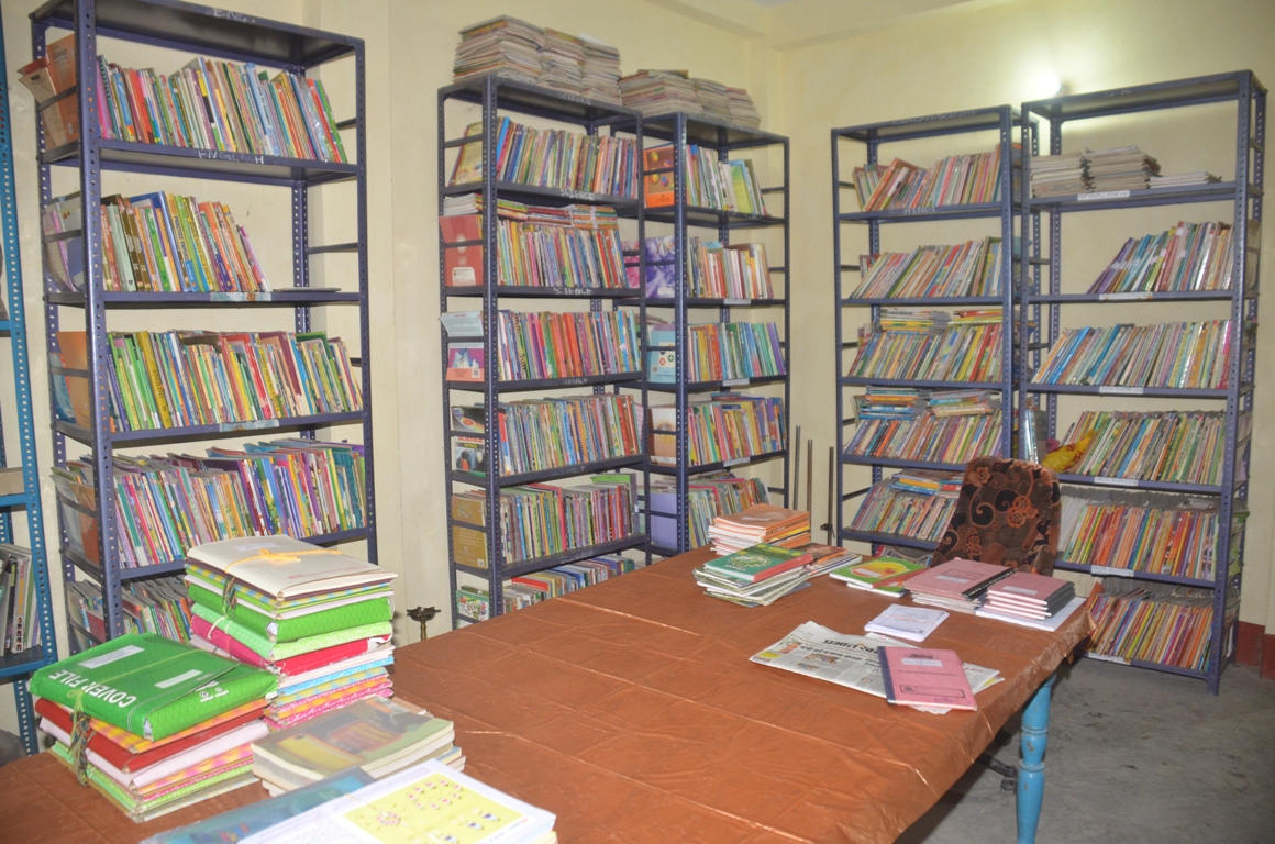 Bookshelves in the school library